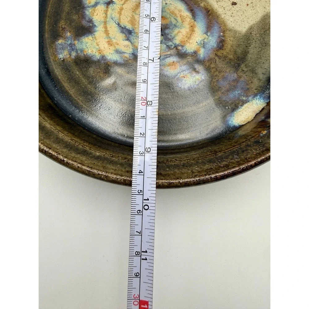 Studio Pottery Stoneware Glazed Shallow Bowl 9.5 Inch Signed Decorative‎